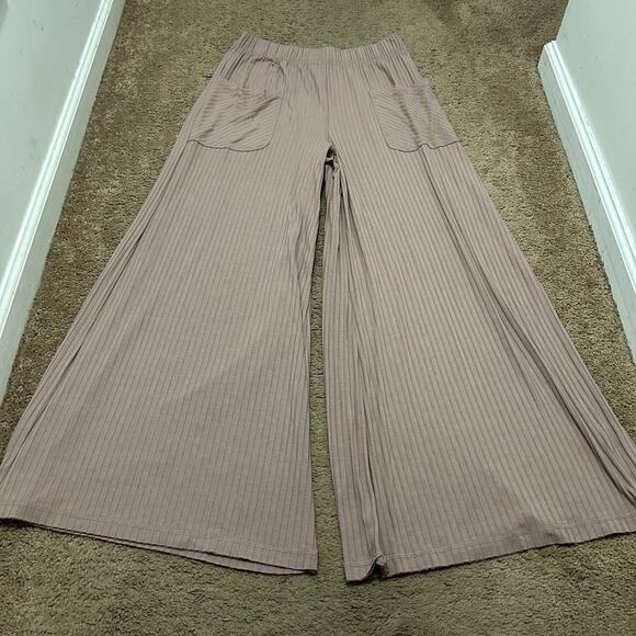 Natural Life Pants Womens M Mauve Wide Leg Ribbed Pull On Stretch High Rise Boho - Picture 1 of 6